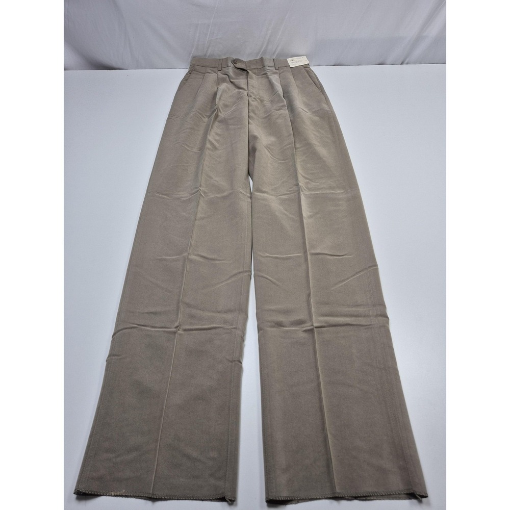 VTG James Dress Pants Mens 32x36 Beige Rayon Blend Pleated Unhemmed